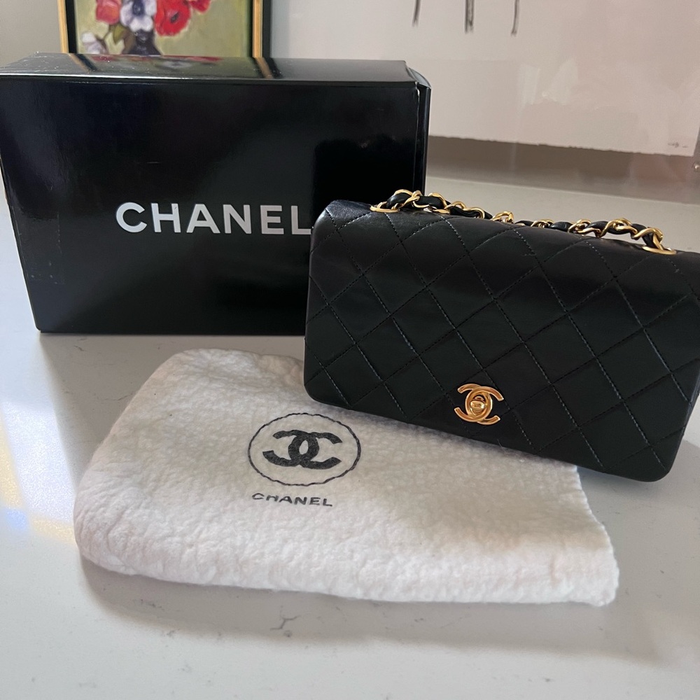 Series 1 Chanel Vintage Black Lambskin Full Flap Mini Bag
